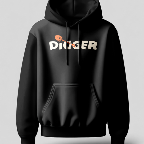 Black hoodie with Digger graphic text on a gray background