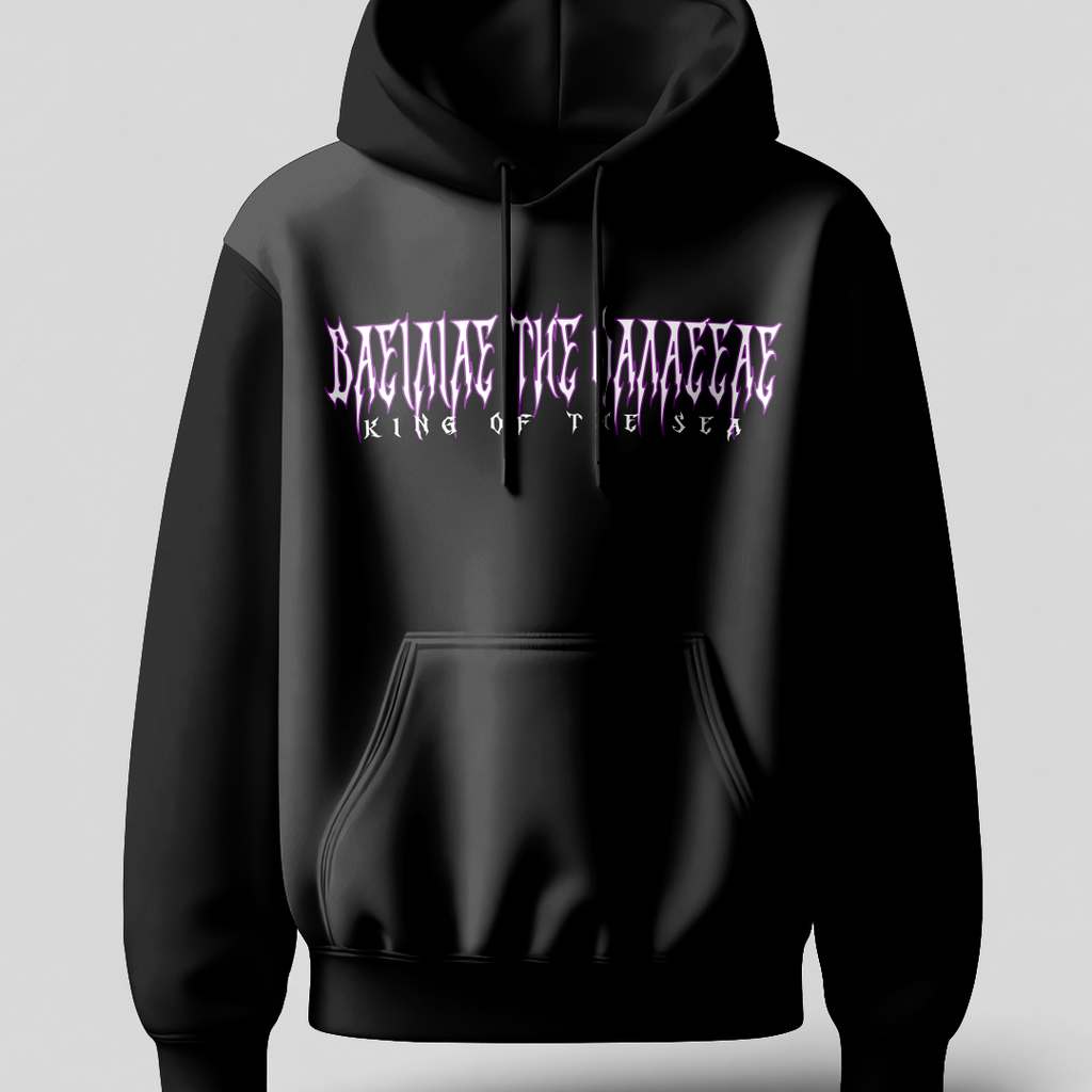 Black hoodie with text on a gray background